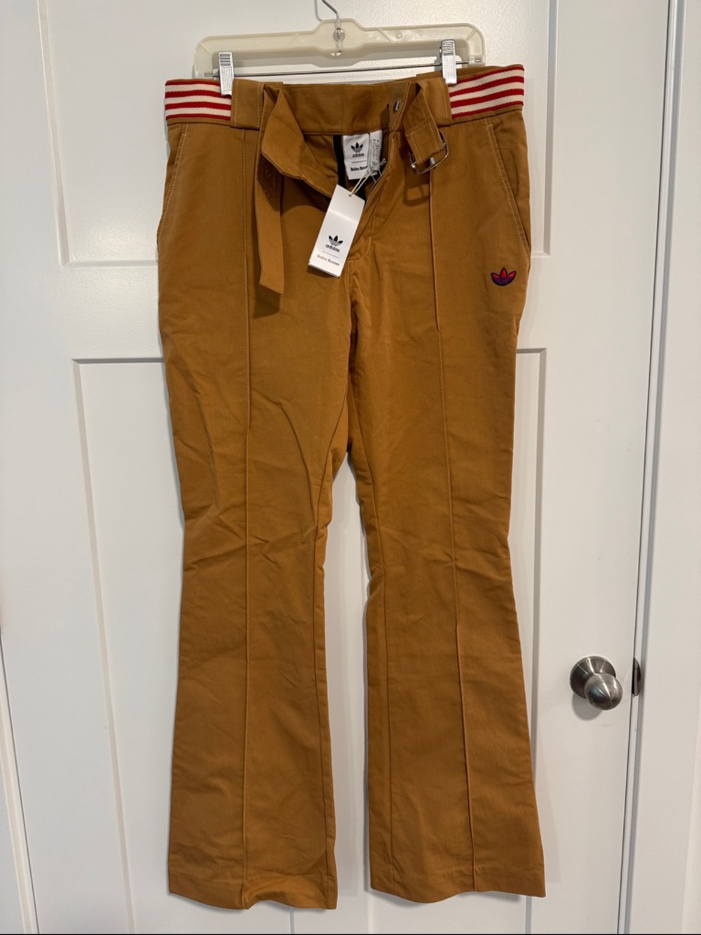 Wales Bonner Tan Chinos with Red-Striped Waistband